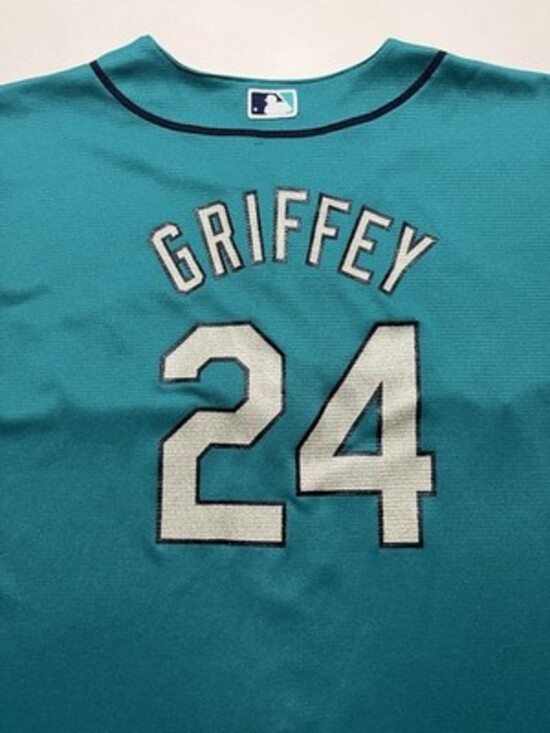 Ken Griffey Jr. #24 Mariners Aqua Cool Base Sewn Stitched Jersey KIDS/YOUTH XL - Picture 7 of 7